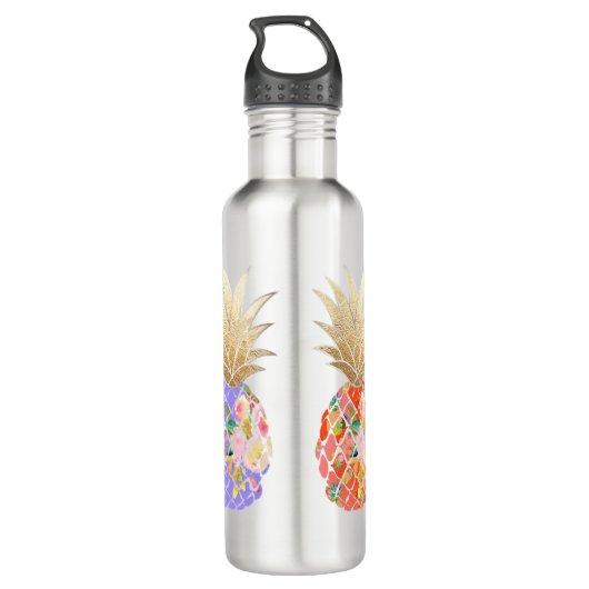 PixDezines Aloha Ananas+Floral Wasserfarbe Trinkflasche (Rückseite)