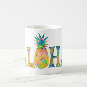 PixDezines Aloha Ananas + Florale Wasserfarbe Kaffeetasse