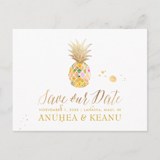 PixDezines Aloha Ananas/Golden/Save the Date Ankündigungspostkarte (Vorderseite)