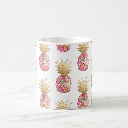 PixDezines Aloha Ananas+Hot Pink+Imitate Gold Kaffeetasse (Mittel)