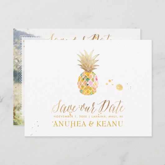 PixDezines Aloha Ananas/Hot Pink/Save the Date Ankündigungspostkarte (Vorne/Hinten)