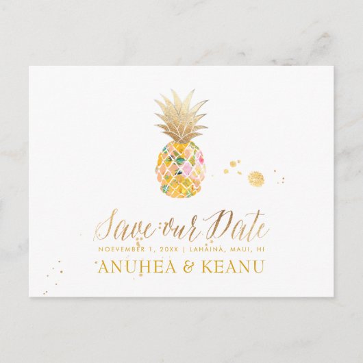PixDezines Aloha Ananas/Hot Pink/Save the Date Ankündigungspostkarte (Vorderseite)