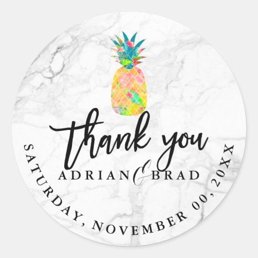 PixDezines Aloha Ananas/Marmor Runder Aufkleber (Vorderseite)