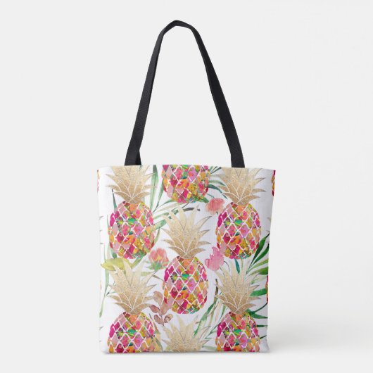 PixDezines Aloha Ananas+Palm Fronds Wasserfarbe Tasche (Rückseite)