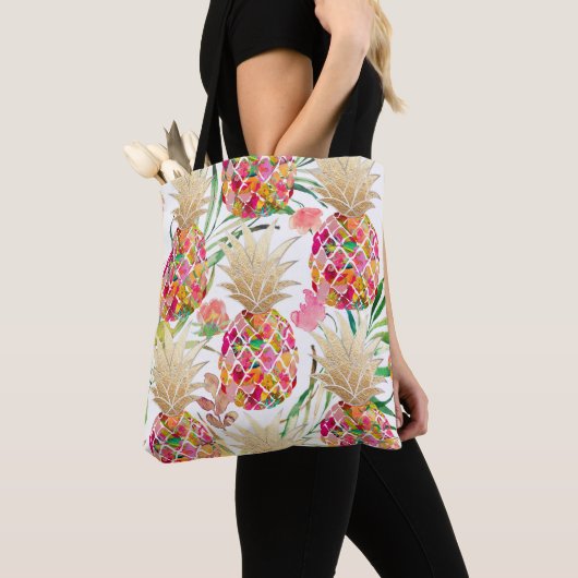 PixDezines Aloha Ananas+Palm Fronds Wasserfarbe Tasche (Von Nahem)
