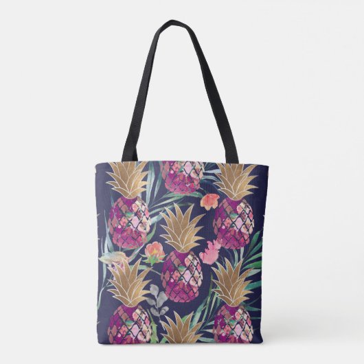 PixDezines Aloha Ananas+Palmfronten Wasserfarbe Tasche (Rückseite)