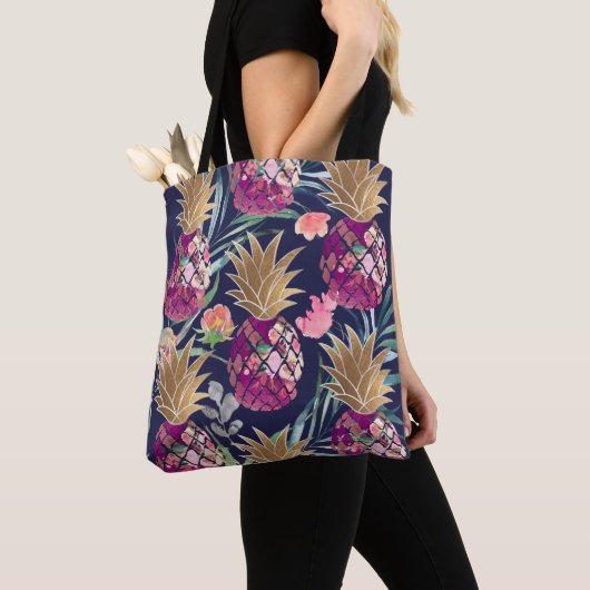 PixDezines Aloha Ananas+Palmfronten Wasserfarbe Tasche (Von Nahem)