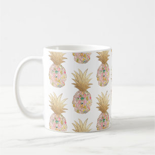 PixDezines Aloha Ananas+Pink+Imitate Gold Kaffeetasse