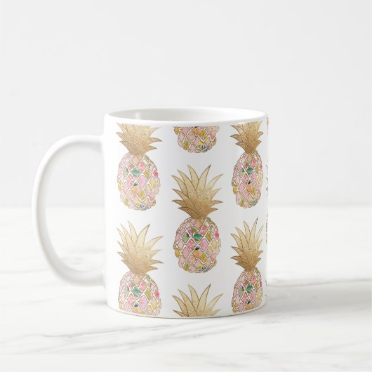 PixDezines Aloha Ananas+Pink+Imitate Gold Kaffeetasse (Links)