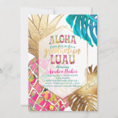 PixDezines Aloha Ananas/Rosa/Abschluss Luau Einladung (Vorderseite)