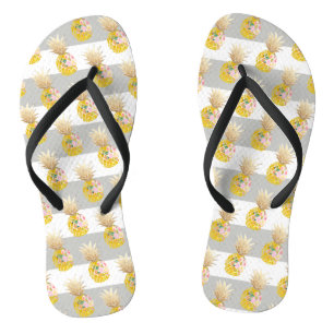 PixDezines Aloha Ananas+Streifen Flip Flops Badesandalen