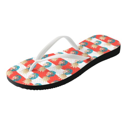 PixDezines Aloha Ananas+Streifen Flip Flops Badesandalen (Schrägansicht)