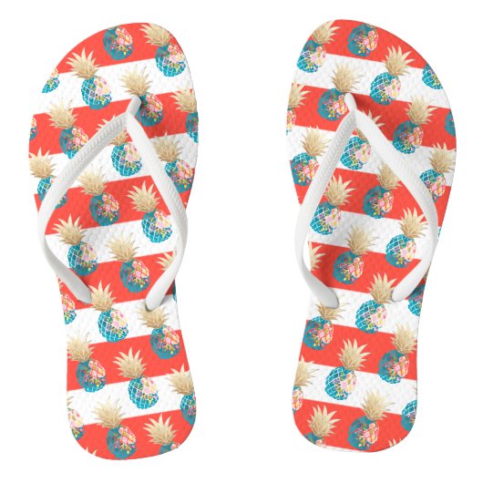 PixDezines Aloha Ananas+Streifen Flip Flops Badesandalen (Fußbett)
