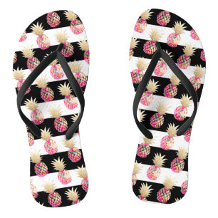 PixDezines Aloha Ananas+Streifen Flip Flops Badesandalen
