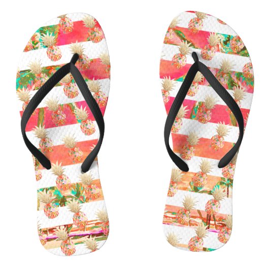 PixDezines Aloha Ananas+Streifen Flip Flops Badesandalen (Fußbett)