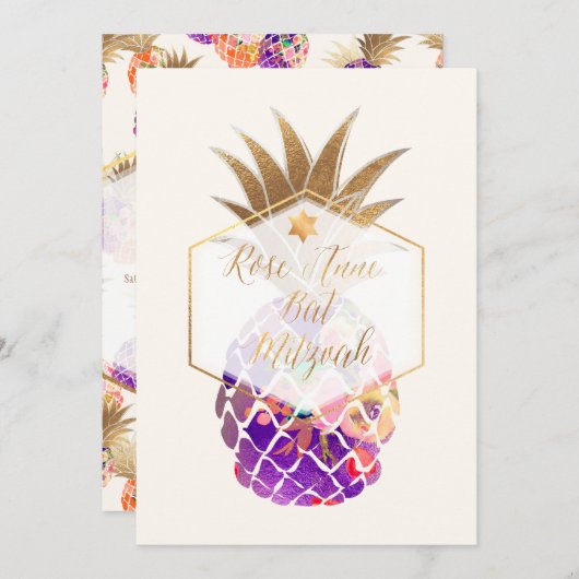 PixDezines Aloha Ananas/Wasserfarbe/Bat Mitzvah Einladung (Vorne/Hinten)