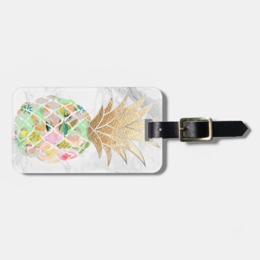 PixDezines Aloha Ananas+Weißer Marmor Gepäckanhänger (Vorderseite horizontal)