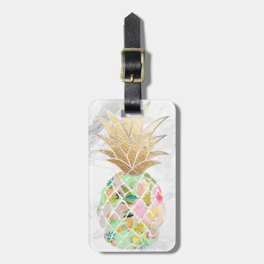 PixDezines Aloha Ananas+Weißer Marmor Gepäckanhänger (Vorderseite vertikal)