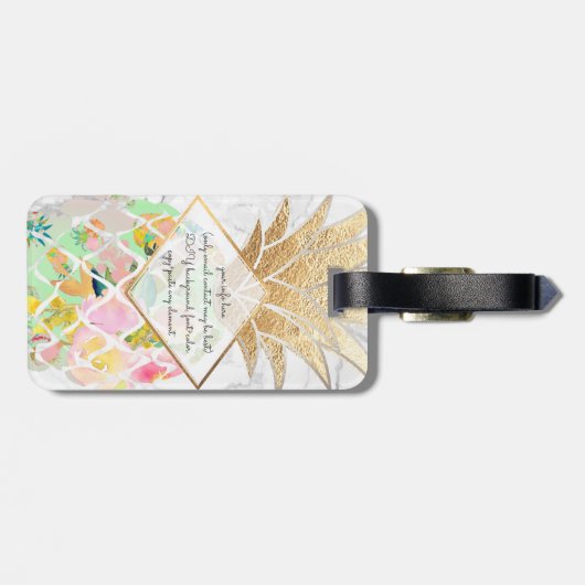 PixDezines Aloha Ananas+Weißer Marmor Gepäckanhänger (Rückseite horizontal)