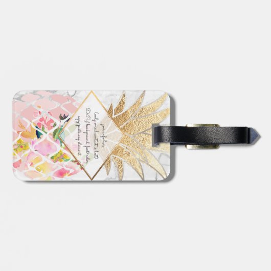 PixDezines Aloha Ananas+Weißer Marmor Gepäckanhänger (Rückseite horizontal)