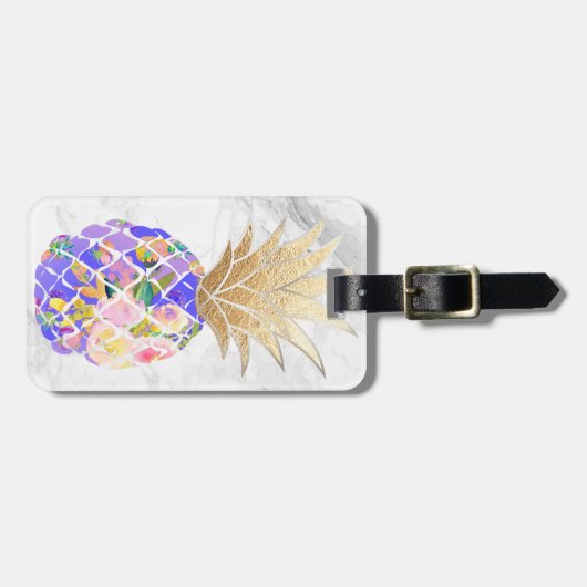 PixDezines Aloha Ananas+Weißer Marmor Gepäckanhänger (Vorderseite horizontal)