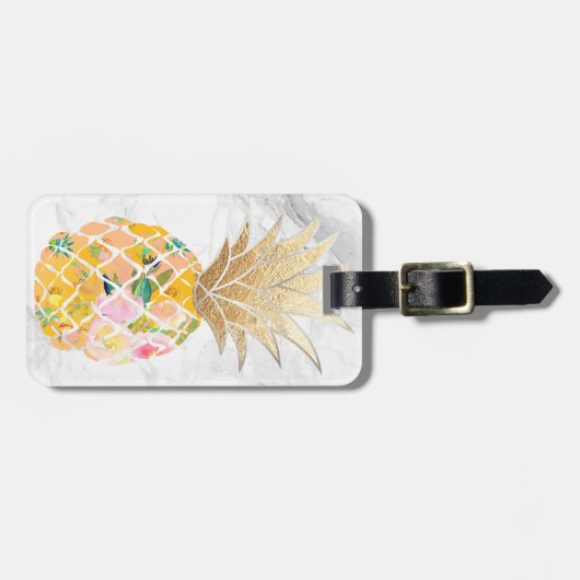 PixDezines Aloha Ananas+Weißer Marmor Gepäckanhänger (Vorderseite horizontal)