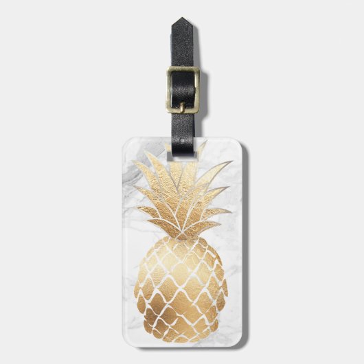 PixDezines Aloha Ananas+Weißer Marmor Gepäckanhänger (Vorderseite vertikal)