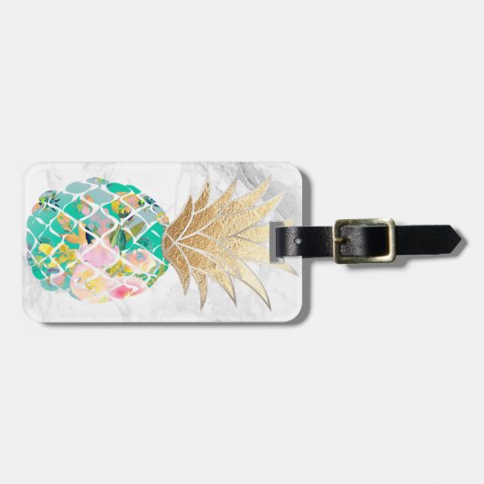 PixDezines Aloha Ananas+Weißer Marmor Gepäckanhänger (Vorderseite horizontal)