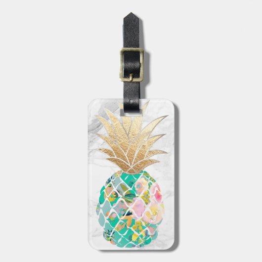 PixDezines Aloha Ananas+Weißer Marmor Gepäckanhänger (Vorderseite vertikal)