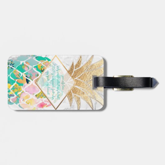 PixDezines Aloha Ananas+Weißer Marmor Gepäckanhänger (Rückseite horizontal)