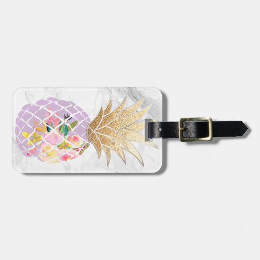 PixDezines Aloha Ananas+Weißer Marmor Gepäckanhänger (Vorderseite horizontal)