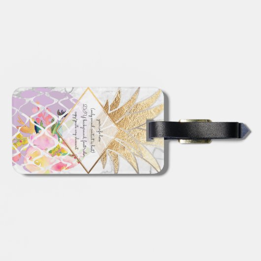 PixDezines Aloha Ananas+Weißer Marmor Gepäckanhänger (Rückseite horizontal)