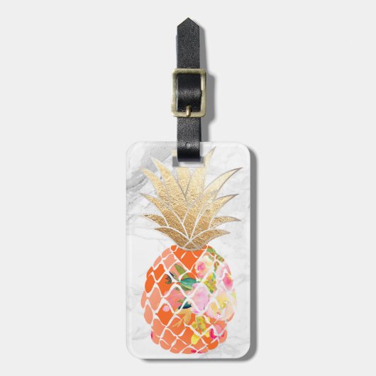 PixDezines Aloha Ananas+Weißer Marmor Gepäckanhänger (Vorderseite vertikal)