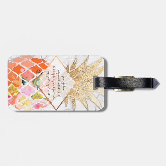 PixDezines Aloha Ananas+Weißer Marmor Gepäckanhänger (Rückseite horizontal)