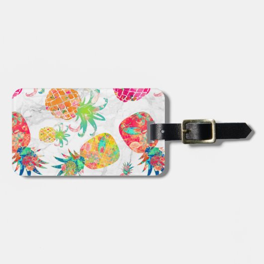 PixDezines Aloha Ananas+Weißer Marmor Gepäckanhänger (Vorderseite horizontal)