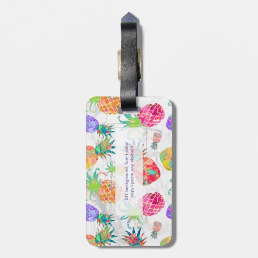 PixDezines Aloha Ananas+Weißer Marmor Gepäckanhänger (Rückseite vertikal)