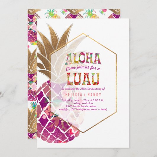 PixDezines Aloha Hawaiian Ananas/DIY Aquamarin Einladung (Vorne/Hinten)