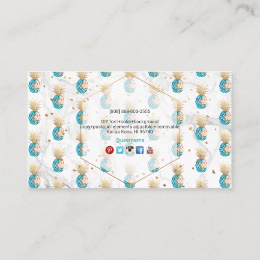 PixDezines ALOHA PINEAPPLE/AQUA BLAU/IMITAT GOLD Telefonnummerkarte (Rückseite)