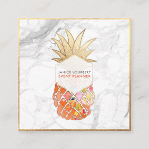 PixDezines ALOHA PINEAPPLE/CORAL ORANGE/IMITATE GO Quadratische Visitenkarte