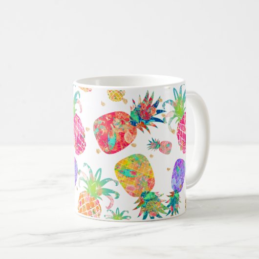 PixDezines Aloha Pineapples Muster Kaffeetasse (VorderseiteRechts)