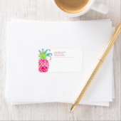 PixDezines Aloha Pink Ananas+Floral Wasserfarbe Adressaufkleber (Insitu)