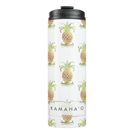 PixDezines Ananas/Imitate Metallisches Gold Thermosbecher (Vorderseite)