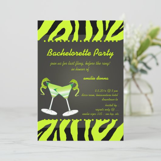 PixDezines Apfel Martini Bachelorette / Farbe Einladung (Stehend Vorderseite)