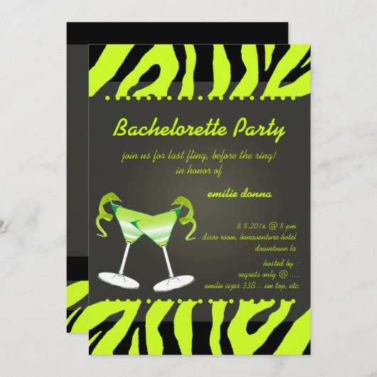 PixDezines Apfel Martini Bachelorette / Farbe Einladung (Vorne/Hinten)