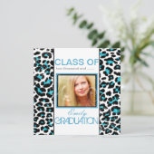 PixDezines Aqua Blue Leopard Print Abschluss Einladung (Stehend Vorderseite)