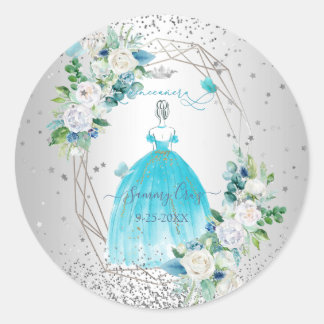PixDezines Aqua Blue Quinceanera Kleid Runder Aufkleber