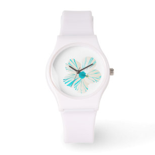 PixDezines aqua Hibiskus/Deuchhintergrund Armbanduhr
