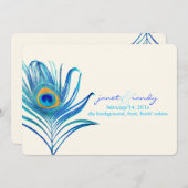 PixDezines Aqua Pfauenfeder/DIY-Farbe Einladung (Vorne/Hinten)