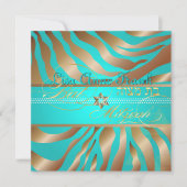 PixDezines Aqua+Tan Zebra Streifen, Bat Mitzvah Einladung (Vorderseite)