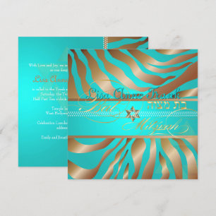 PixDezines Aqua+Tan Zebra Streifen, Bat Mitzvah Einladung